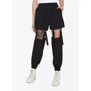 Hot Topic XS Black Detachable Garter Jogger Pants